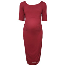 Kate Kasin Women Comfortable Half Sleeve Crew Neck Dark Red Cotton Maternity Summer Party Dress KK000502-1